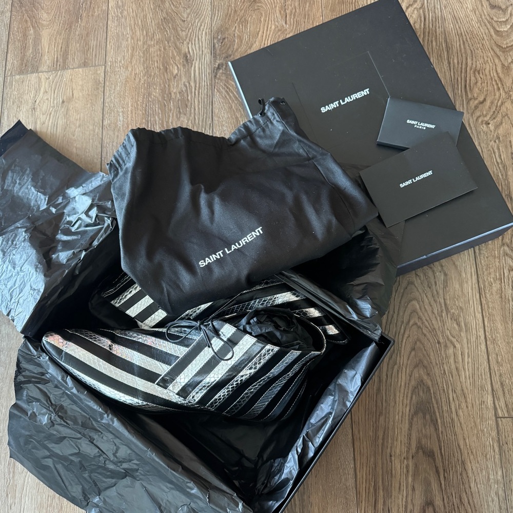 Saint Laurent Snakeskin Stripe Boots Silver & Black Size EU 44 / US 11 - Picture 2 of 9